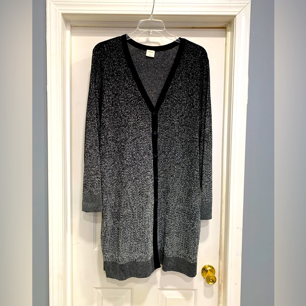 Soma long, slightly sparkly black sweater/drifter. Size XL